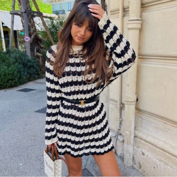 Zara Striped Black and White Knit Dress - Picture 1 of 7